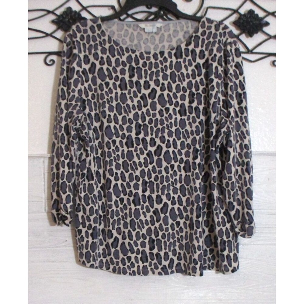 Boden Women's Knit Top Size XL Multicolor Leopard Long Sleeve Round Neck